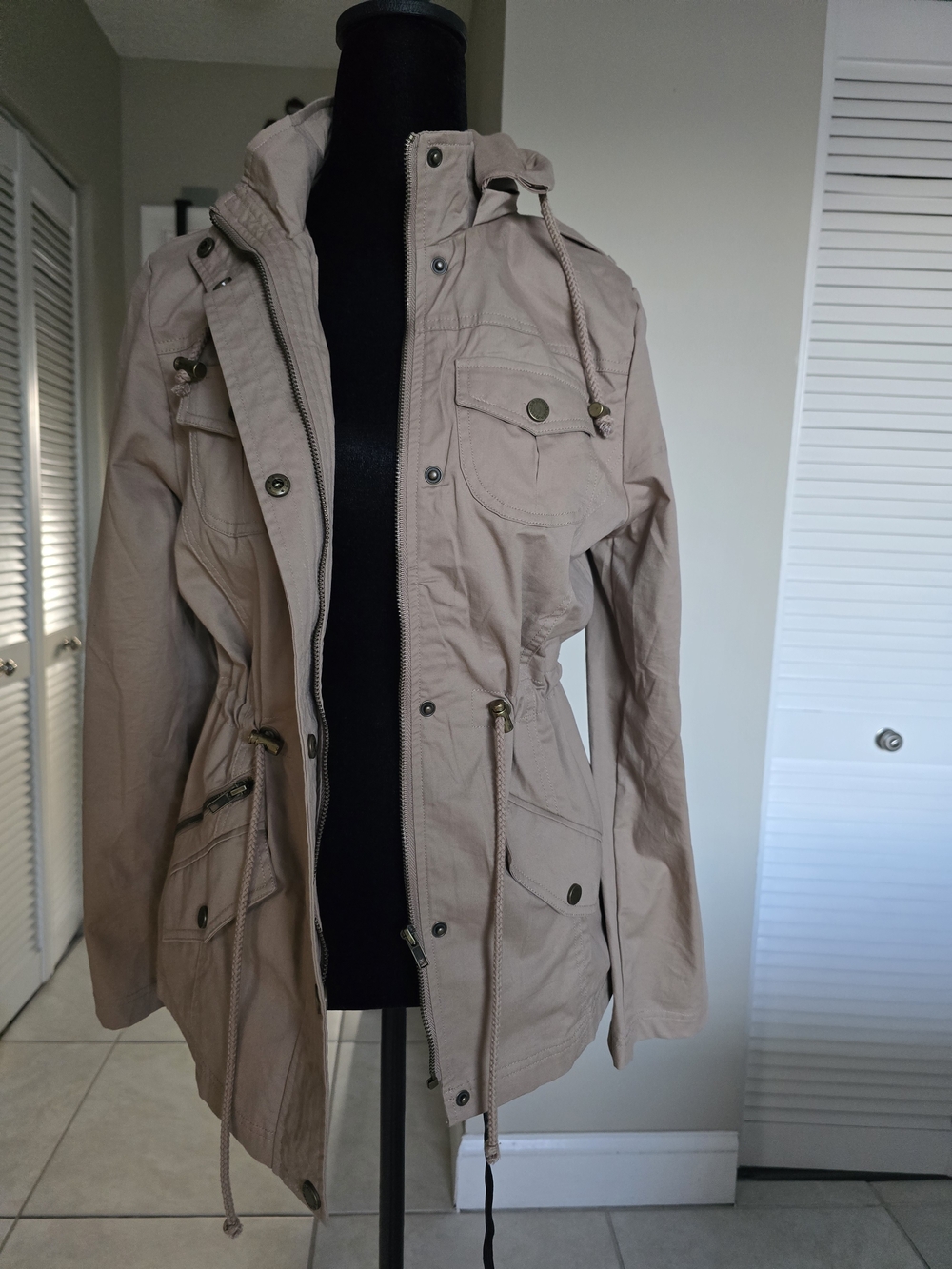 Drawstring Utility Jacket with Hood